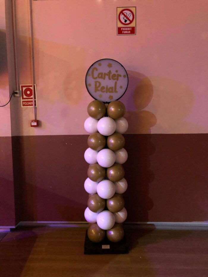 columna de globos no globos con cartel